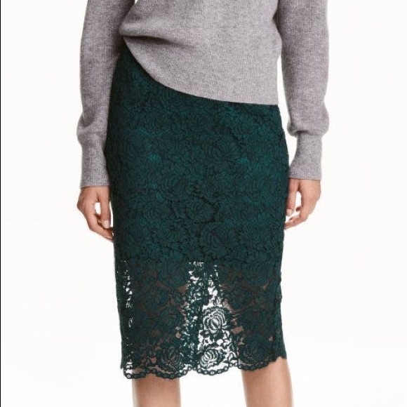 H&M Dresses & Skirts - Green lace pencil skirt